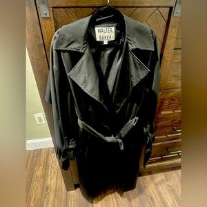 Oversized Black Walter Baker double breasted trench coat w tie details M